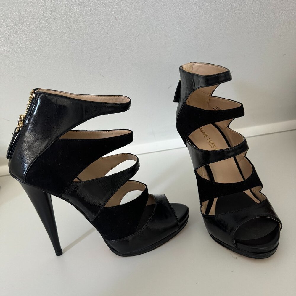 Nine West, Black Platform Heels with Straps, Size 5, Like New
